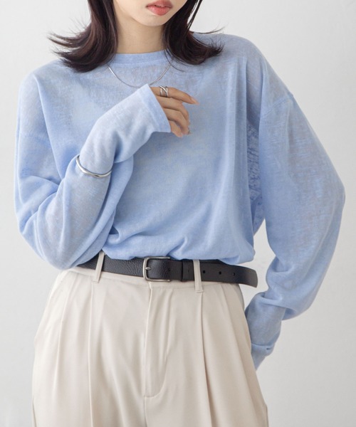FELEPPA 売れ筋商品|||フェレッパ Tシャツ トップス レディース Tops Blue m.f.editorial 袖フリル前開き スキッパーシャツ （青） 半袖