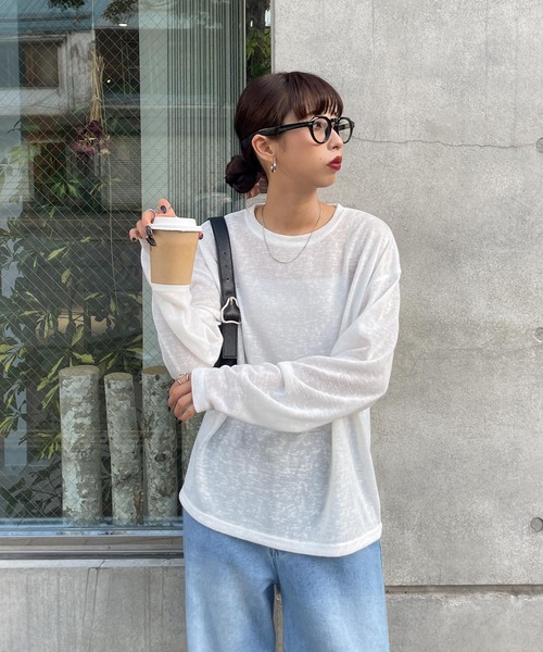 Chillfar(チルファー)の「スラブシアートップス(Tシャツ/カットソー・レディース・グレー/ブルー/ホワイト/ピンク/ブラック/オートミール/ライトブルー/ターコイズブルー/ネイビー/イエロー/レッド/ダークブルー・FREE)」の17枚目の写真