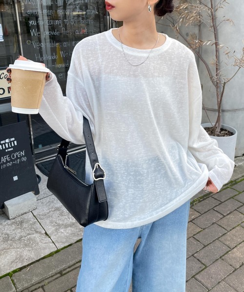 Chillfar(チルファー)の「スラブシアートップス(Tシャツ/カットソー・レディース・グレー/ブルー/ホワイト/ピンク/ブラック/オートミール/ライトブルー/ターコイズブルー/ネイビー/イエロー/レッド/ダークブルー・FREE)」の14枚目の写真