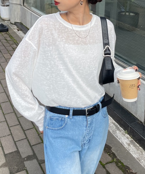 Chillfar(チルファー)の「スラブシアートップス(Tシャツ/カットソー・レディース・グレー/ブルー/ホワイト/ピンク/ブラック/オートミール/ライトブルー/ターコイズブルー/ネイビー/イエロー/レッド/ダークブルー・FREE)」の15枚目の写真