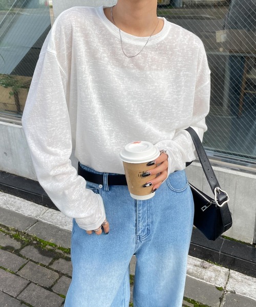 Chillfar(チルファー)の「スラブシアートップス(Tシャツ/カットソー・レディース・グレー/ブルー/ホワイト/ピンク/ブラック/オートミール/ライトブルー/ターコイズブルー/ネイビー/イエロー/レッド/ダークブルー・FREE)」の16枚目の写真