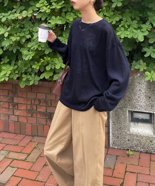 Chillfar(チルファー)の「スラブシアートップス(Tシャツ/カットソー・レディース・グレー/ブルー/ホワイト/ピンク/ブラック/オートミール/ライトブルー/ターコイズブルー/ネイビー/イエロー/レッド/ダークブルー・FREE)」の19枚目の写真