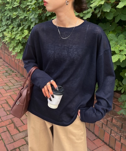 Chillfar(チルファー)の「スラブシアートップス(Tシャツ/カットソー・レディース・グレー/ブルー/ホワイト/ピンク/ブラック/オートミール/ライトブルー/ターコイズブルー/ネイビー/イエロー/レッド/ダークブルー・FREE)」の18枚目の写真