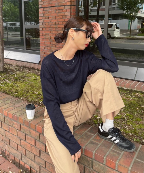 Chillfar(チルファー)の「スラブシアートップス(Tシャツ/カットソー・レディース・グレー/ブルー/ホワイト/ピンク/ブラック/オートミール/ライトブルー/ターコイズブルー/ネイビー/イエロー/レッド/ダークブルー・FREE)」の22枚目の写真