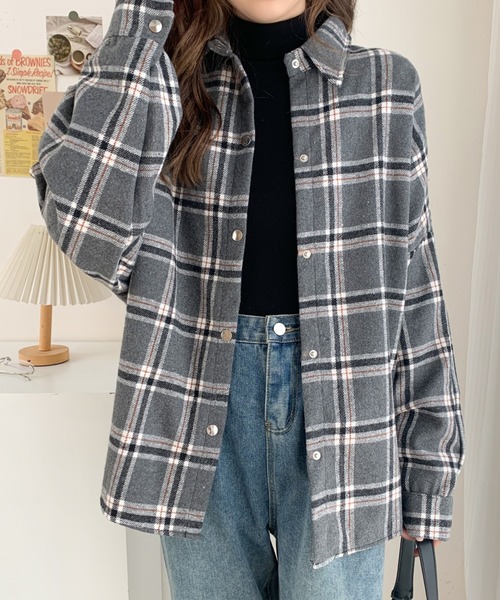 ABITOKYO(アビトーキョー)の「オーバーサイズチェックシャツ(シャツ/ブラウス・レディース・グレー系その他/ブルー系その他・FREE)」の1枚目の写真