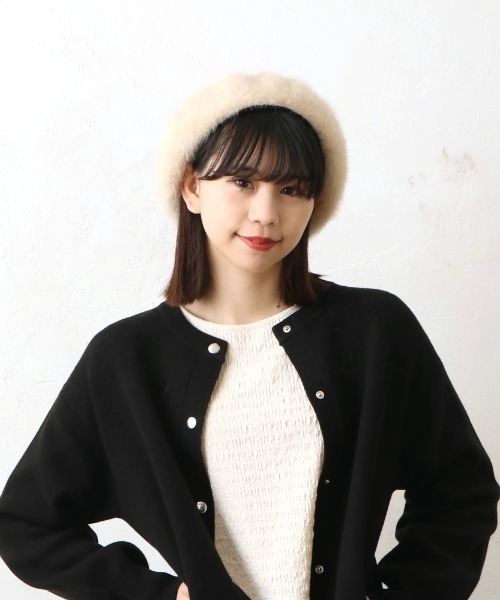 Per sist ence(パーシエンス)の「アンゴラ風ふわふわシャギーベレー帽(ハンチング/ベレー帽・レディース・アイボリー/ブラック/ベージュ・FREE)」の7枚目の写真