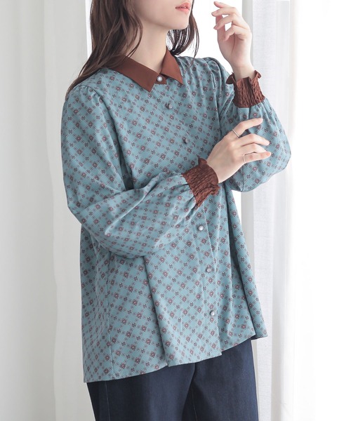 osharewalker(オシャレウォーカー)の「『配色襟レトロ柄ブラウス』(シャツ/ブラウス・レディース・アイボリー/ブラック/ミント・1/2)」の22枚目の写真
