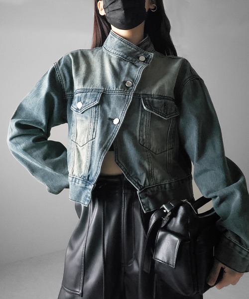 me+em select（ミームセレクト）の「※※【 ２color 】スタンドカラーヴィンテージデニムジャケット（デニムジャケット・レディース・ダークブルー/ライトブルー・FREE）」の3枚目の写真