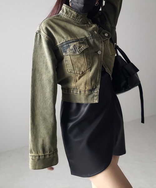 me+em select（ミームセレクト）の「※※【 ２color 】スタンドカラーヴィンテージデニムジャケット（デニムジャケット・レディース・ダークブルー/ライトブルー・FREE）」の8枚目の写真