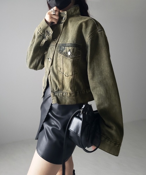 me+em select（ミームセレクト）の「※※【 ２color 】スタンドカラーヴィンテージデニムジャケット（デニムジャケット・レディース・ダークブルー/ライトブルー・FREE）」の9枚目の写真