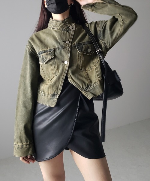 me+em select（ミームセレクト）の「※※【 ２color 】スタンドカラーヴィンテージデニムジャケット（デニムジャケット・レディース・ダークブルー/ライトブルー・FREE）」の11枚目の写真