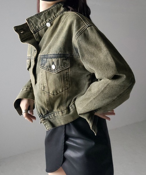 me+em select（ミームセレクト）の「※※【 ２color 】スタンドカラーヴィンテージデニムジャケット（デニムジャケット・レディース・ダークブルー/ライトブルー・FREE）」の13枚目の写真