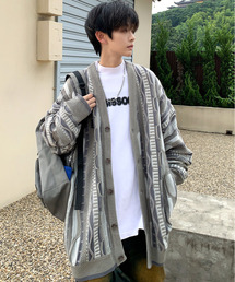 【neos -addictive design-】ビッグシルエット ビンテージライク 立体ジャガード レトロ ニット カーディガン