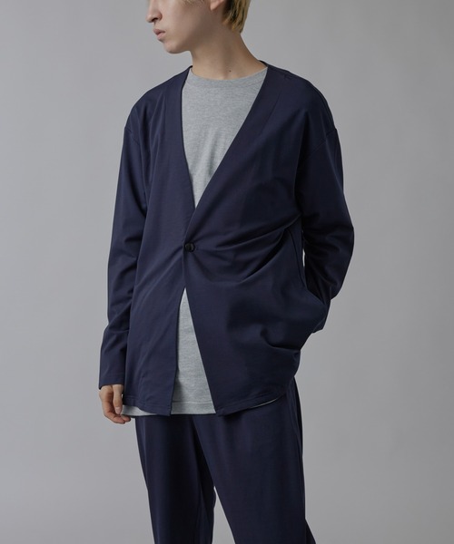 M.S.Cプロフ必読 ノーカラージャケット ネイビー セール】【SETUP7】360度ストレッチリラックスフィットノーカラー