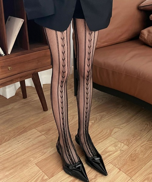 Vipoa（ヴィポア）の「HEART STRIPE LACE RASCHEL TIGHTS（タイツ