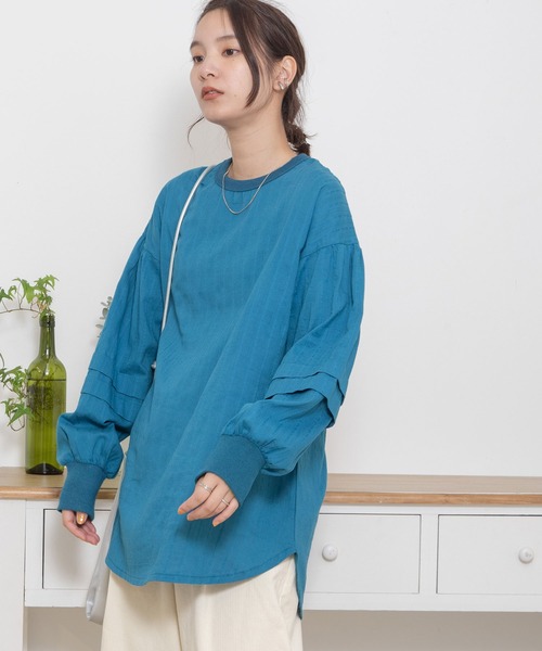 POU DOU DOU(プードゥドゥ)の「タックスリーブプルオーバーシャツ(シャツ/ブラウス・レディース・オレンジ/ターコイズブルー/オフホワイト・3)」の15枚目の写真