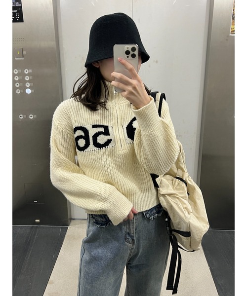 PHILLY（フィリー）の「【PHILLY】ハーフジップロゴニット（ニット/セーター・レディース・アイボリー/グレー/ネイビー・FREE）」の4枚目の写真