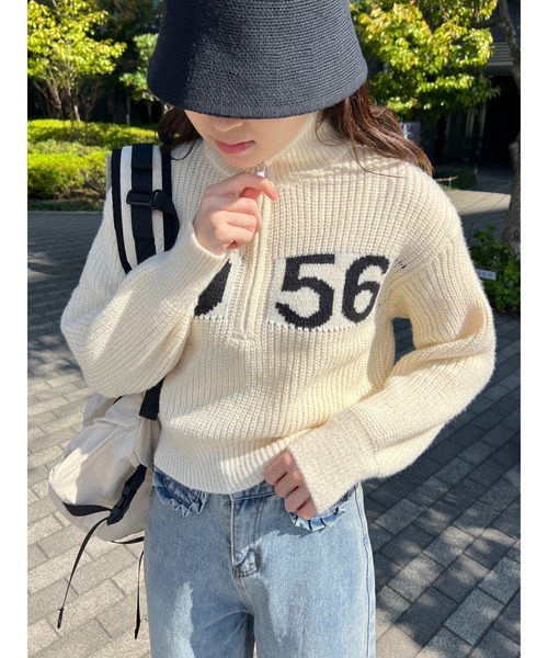 PHILLY（フィリー）の「【PHILLY】ハーフジップロゴニット（ニット/セーター・レディース・アイボリー/グレー/ネイビー・FREE）」の7枚目の写真