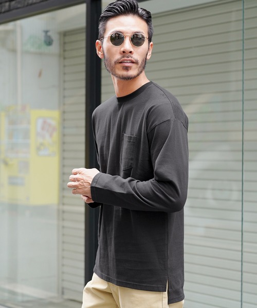 ブラック 長袖カットソー ポケット付き