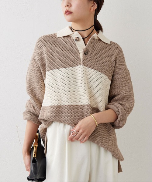 GALLARDAGALANTE（ガリャルダガランテ）の「ラガーニット（ニット/セーター・レディース・ブラック/ベージュ・FREE）」の13枚目の写真