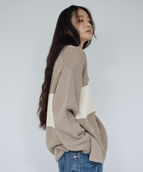 GALLARDAGALANTE（ガリャルダガランテ）の「ラガーニット（ニット/セーター・レディース・ブラック/ベージュ・FREE）」の8枚目の写真