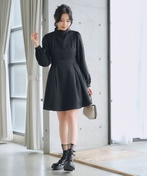 Newlyme | フリルスタンドカラー長袖ワンピース(ワンピース)
