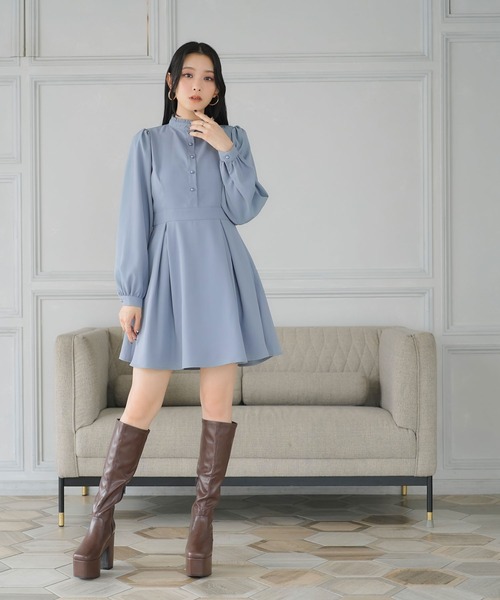 セール】フリルスタンドカラー長袖ワンピース（ワンピース）｜Newlyme  