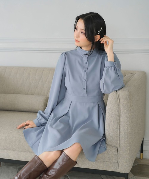 Newlyme（ニューリーミー）の「フリルスタンドカラー長袖ワンピース