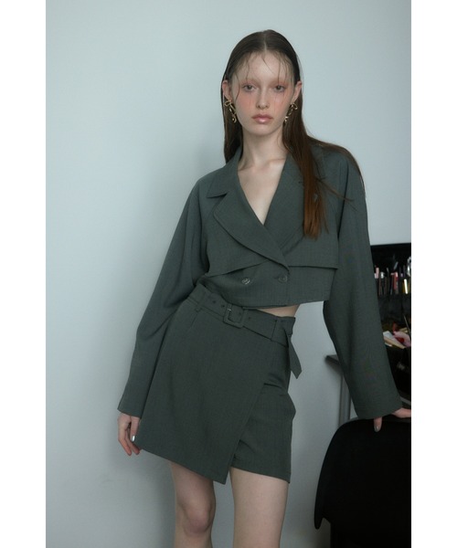 SLY(スライ)の「WRAP SHORT PANTS ラップ ショート パンツ / セットアップ可(スラックス・レディース・杢グレー/ターコイズブルー/アイボリー・1/2)」の7枚目の写真