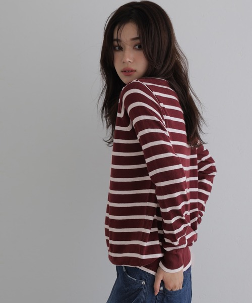 Vネックボーダーニット（ニット/セーター）｜ElegChic（エレグシック）