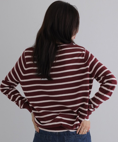 Vネックボーダーニット（ニット/セーター）｜ElegChic（エレグシック）