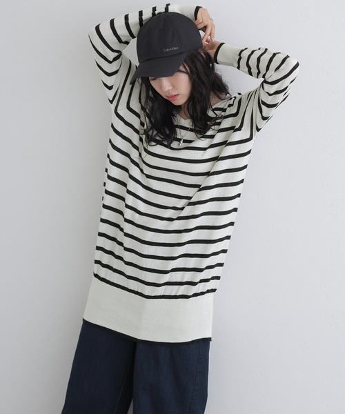 Vネックボーダーニット（ニット/セーター）｜ElegChic（エレグシック）