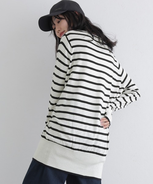 Vネックボーダーニット（ニット/セーター）｜ElegChic（エレグシック）