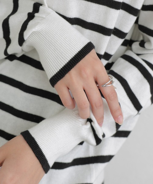 Vネックボーダーニット（ニット/セーター）｜ElegChic（エレグシック）