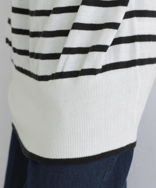 Vネックボーダーニット（ニット/セーター）｜ElegChic（エレグシック）