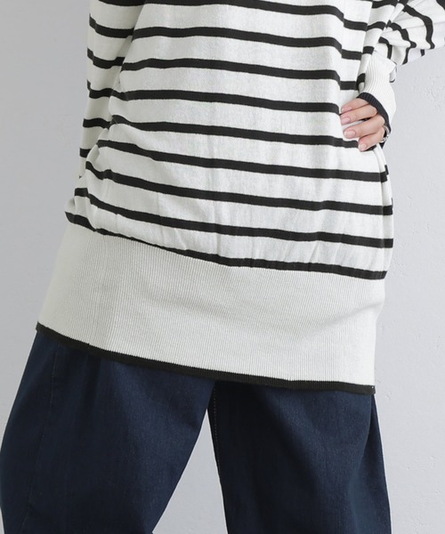 Vネックボーダーニット（ニット/セーター）｜ElegChic（エレグシック）