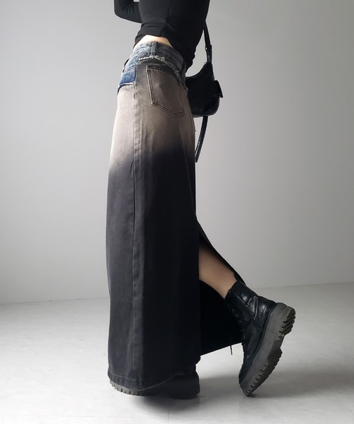 me+em select(ミームセレクト)の「※※【 4size / 2color 】ダメージドッキンググラデーションヴィンテージデニムスカート(デニムスカート・レディース・ブラック/ブルー・LARGE/MEDIUM/SMALL/X-LARGE)」の10枚目の写真