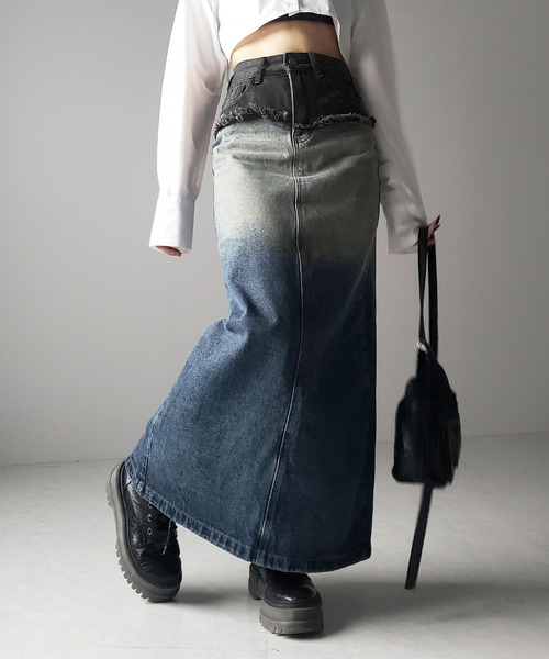 me+em select(ミームセレクト)の「※※【 4size / 2color 】ダメージドッキンググラデーションヴィンテージデニムスカート(デニムスカート・レディース・ブラック/ブルー・LARGE/MEDIUM/SMALL/X-LARGE)」の21枚目の写真
