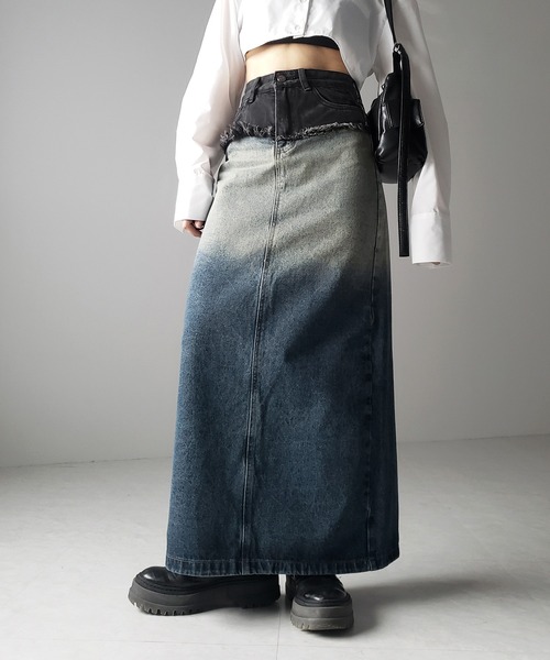 me+em select(ミームセレクト)の「※※【 4size / 2color 】ダメージドッキンググラデーションヴィンテージデニムスカート(デニムスカート・レディース・ブラック/ブルー・LARGE/MEDIUM/SMALL/X-LARGE)」の22枚目の写真