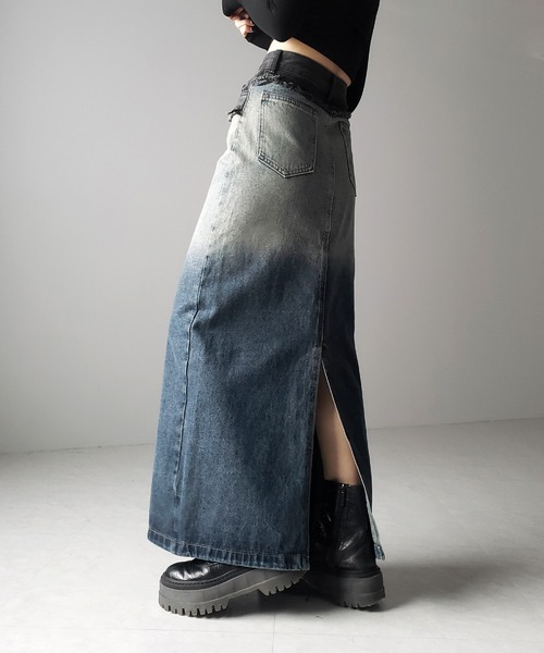me+em select(ミームセレクト)の「※※【 4size / 2color 】ダメージドッキンググラデーションヴィンテージデニムスカート(デニムスカート・レディース・ブラック/ブルー・LARGE/MEDIUM/SMALL/X-LARGE)」の14枚目の写真