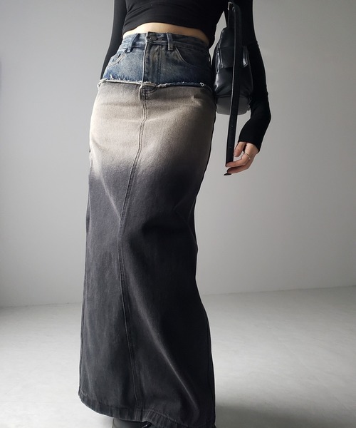me+em select(ミームセレクト)の「※※【 4size / 2color 】ダメージドッキンググラデーションヴィンテージデニムスカート(デニムスカート・レディース・ブラック/ブルー・LARGE/MEDIUM/SMALL/X-LARGE)」の18枚目の写真