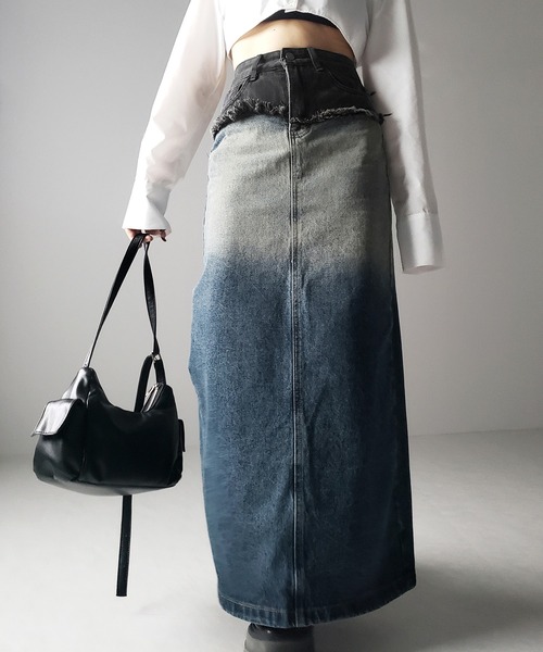 me+em select(ミームセレクト)の「※※【 4size / 2color 】ダメージドッキンググラデーションヴィンテージデニムスカート(デニムスカート・レディース・ブラック/ブルー・LARGE/MEDIUM/SMALL/X-LARGE)」の20枚目の写真