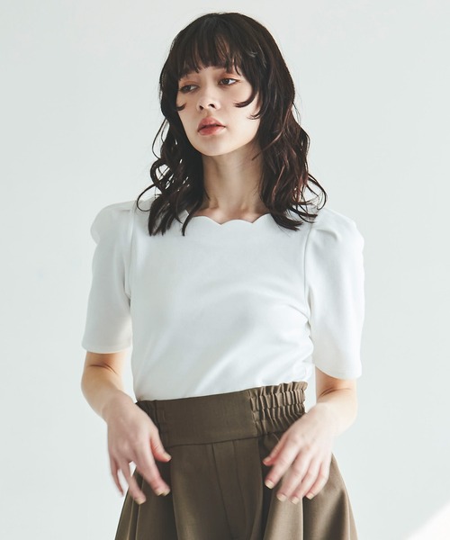 31 Sons de mode（トランテアン　ソン　ドゥ　モード）の「スカラップＴシャツ（Tシャツ/カットソー・レディース・ホワイト×ブラック/ブラック/オフホワイト・36）」の4枚目の写真
