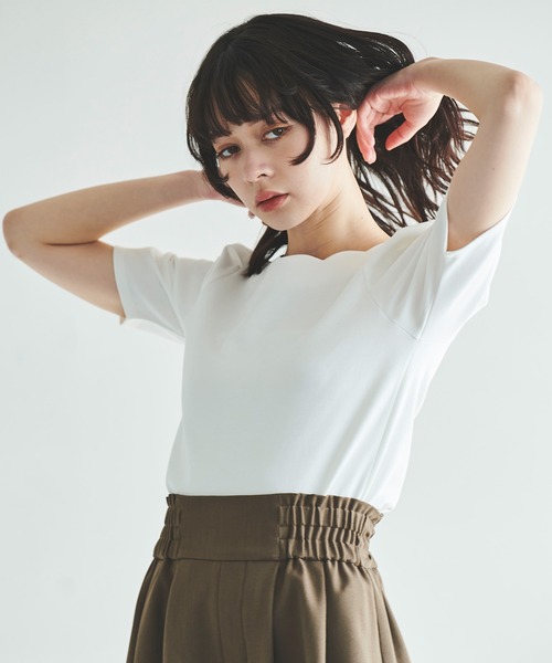 31 Sons de mode（トランテアン　ソン　ドゥ　モード）の「スカラップＴシャツ（Tシャツ/カットソー・レディース・ホワイト×ブラック/ブラック/オフホワイト・36）」の5枚目の写真