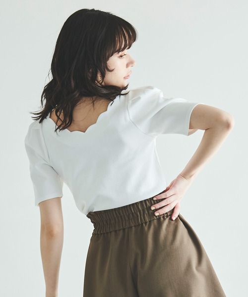 31 Sons de mode（トランテアン　ソン　ドゥ　モード）の「スカラップＴシャツ（Tシャツ/カットソー・レディース・ホワイト×ブラック/ブラック/オフホワイト・36）」の7枚目の写真