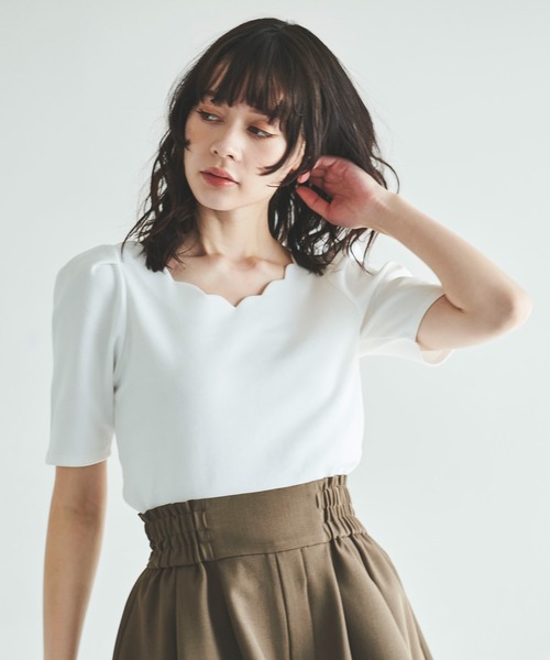 31 Sons de mode（トランテアン　ソン　ドゥ　モード）の「スカラップＴシャツ（Tシャツ/カットソー・レディース・ホワイト×ブラック/ブラック/オフホワイト・36）」の16枚目の写真