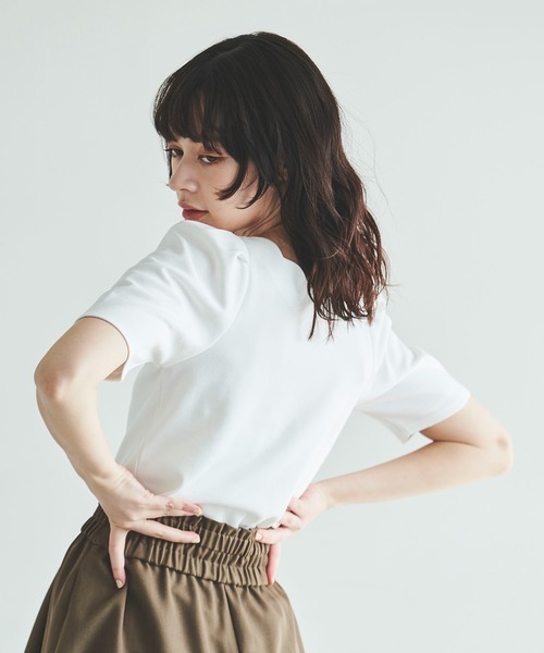 31 Sons de mode（トランテアン　ソン　ドゥ　モード）の「スカラップＴシャツ（Tシャツ/カットソー・レディース・ホワイト×ブラック/ブラック/オフホワイト・36）」の19枚目の写真