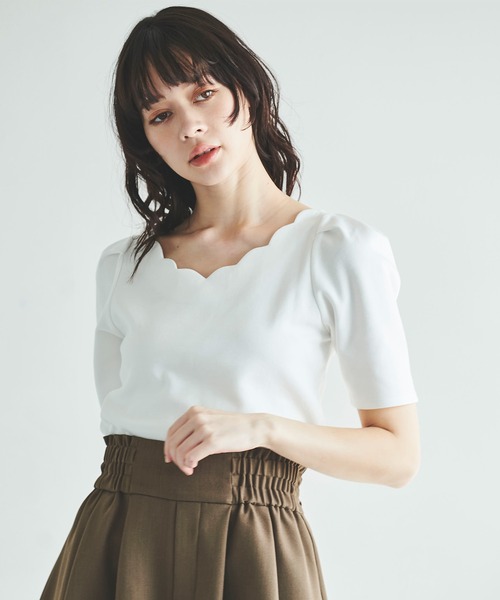31 Sons de mode（トランテアン　ソン　ドゥ　モード）の「スカラップＴシャツ（Tシャツ/カットソー・レディース・ホワイト×ブラック/ブラック/オフホワイト・36）」の17枚目の写真