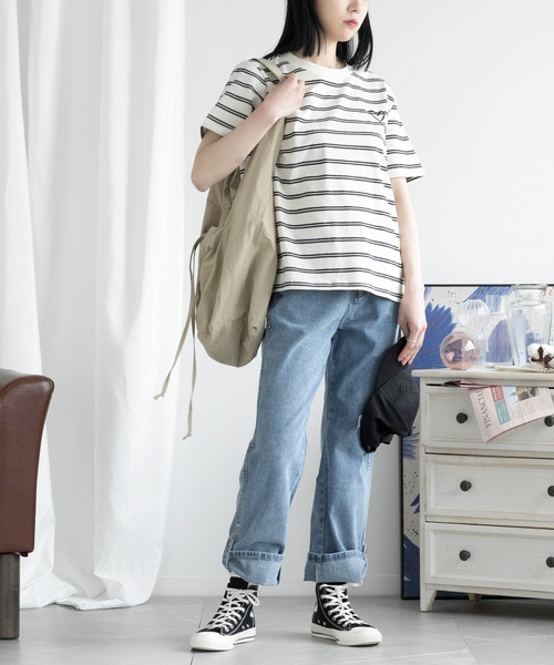 aimoha（アイモハ）の「デザインボーダー　ハート刺繍Tシャツ（Tシャツ/カットソー・レディース・ブラック/ホワイト・FREE）」の21枚目の写真