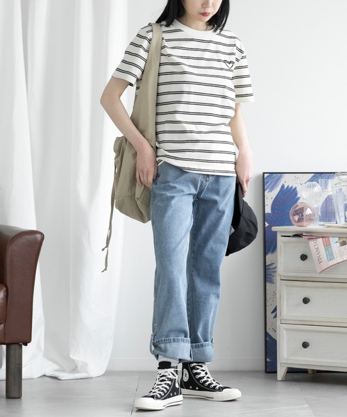 aimoha（アイモハ）の「デザインボーダー　ハート刺繍Tシャツ（Tシャツ/カットソー・レディース・ブラック/ホワイト・FREE）」の22枚目の写真